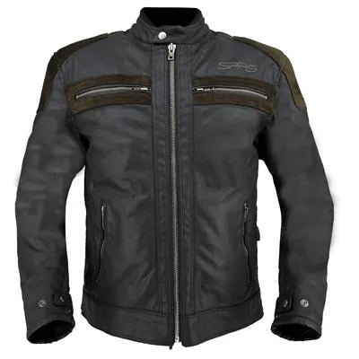 SPRS AXJ 06 American Style Motorcycle Jacket - Waxed Cotton Oilcloth with Suede Panels