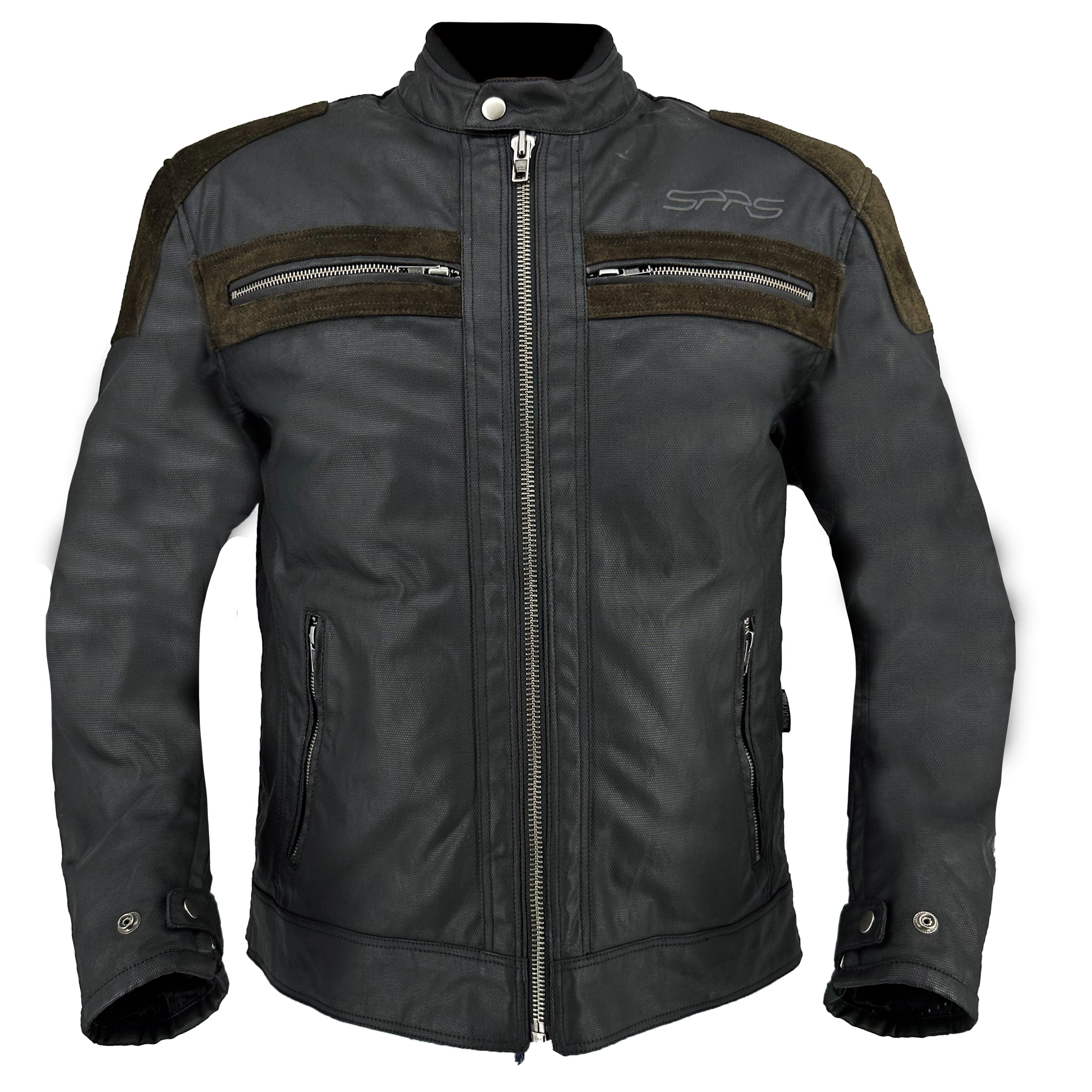 SPRS AXJ 06 American Style Motorcycle Jacket - Waxed Cotton Oilcloth with Suede Panels