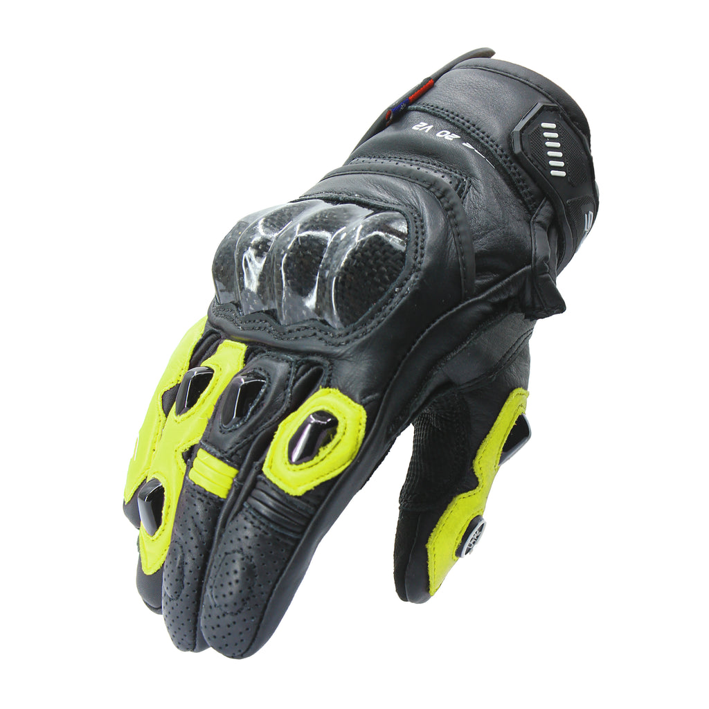 SPRS SR20 V2 Leather Gloves - Carbon Fiber PU Padding Touchscreen